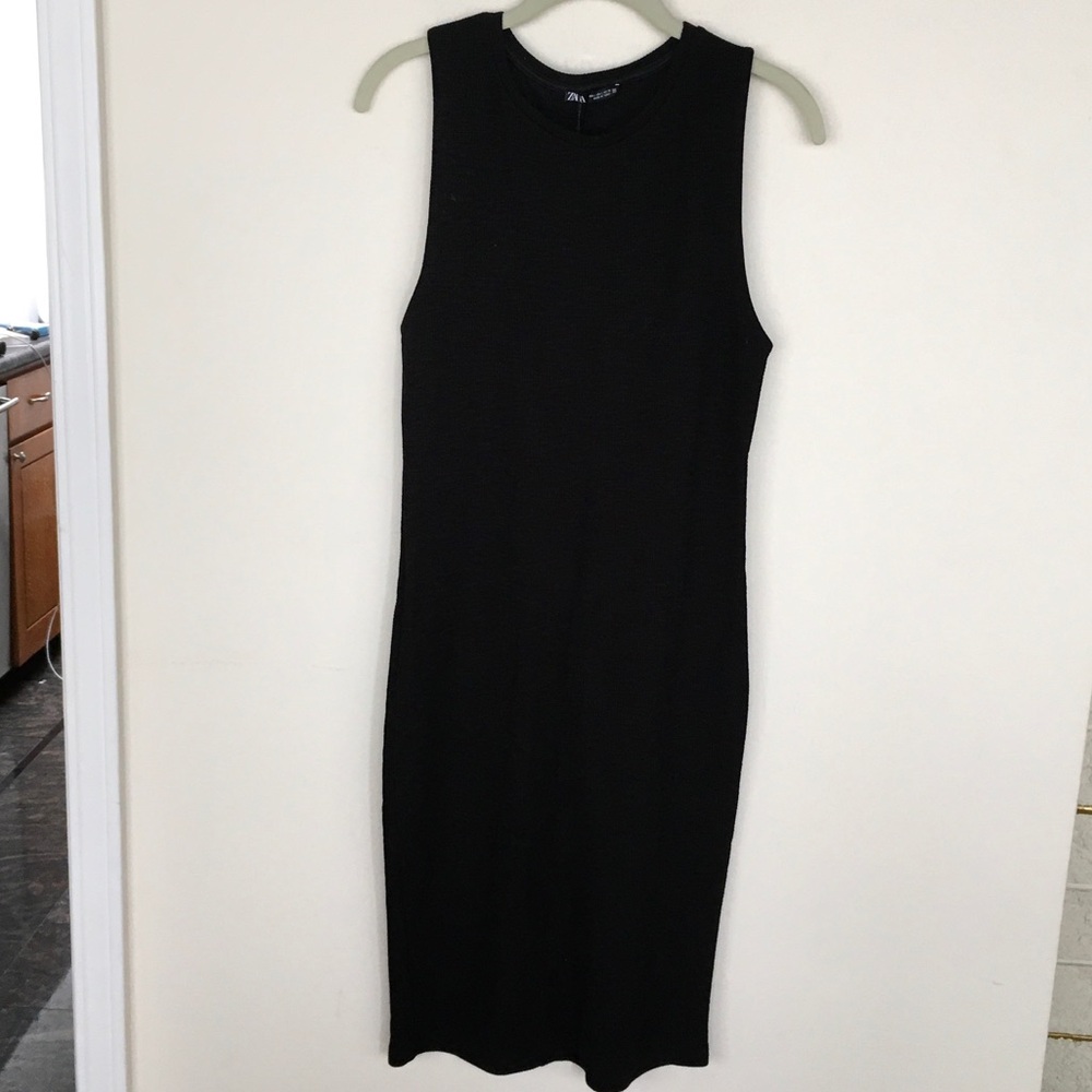 NEW Zara Sleeveless Black Midi Dress